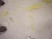 Mountain uncut cock pissing in the snow