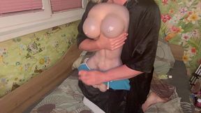 carrying and masturbating the tranny till cums