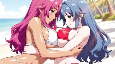 Lesbian beach threesome squirt loud moaning fuck