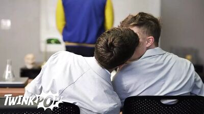 TWINKPOP - Joey Mills Sucks Jake Preston's Cock In Classroom, Then They Explore The School And Fuck Other People