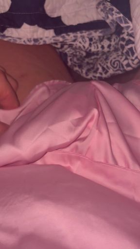 Amateur blonde in pajamas crossdresses and plays