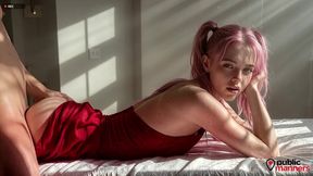 a pink-haired prostitute came to the call, i paid her and she started working.[ai]