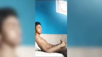 Young Black Twink Jerks Big Cock on Webcam for Cash
