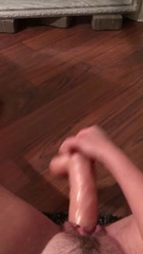 Horny girl takes on big dildo