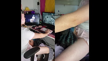 Trans Girl getting a blowjob while playing games