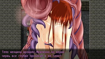 an insidious monster fills the red-haired girl's narrow holes to the brim