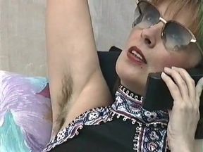 Hairy mom with super hairy armpits chatting on the phone - fetish solo masturbation