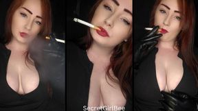 Red lipstick, 2 Marlboro red cigarettes and leather gloves