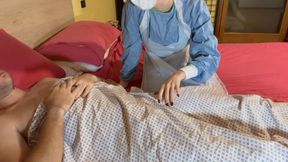 Surgeon Nastya experiments with multiple pairs of rubber gloves on her patient with the vibrator