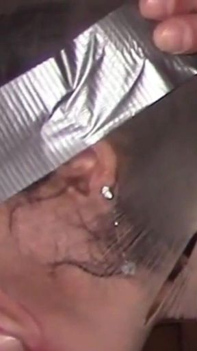 Hooded in Nylon, Blindfolded with Duct Tape, Facialized, and Cummed in Mouth