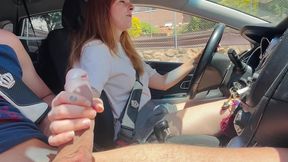 girlfriend gives risky handjob while i’m driving - ends with big cumshot