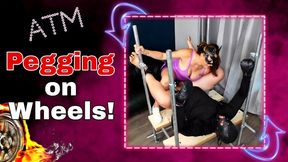 Pegging on Wheels! ATM Rough Hard Strap on Fuck on Bondage Table