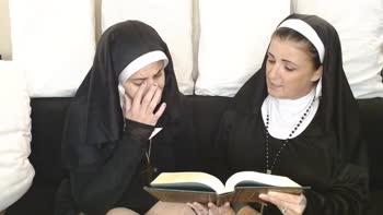 Sinning Nun's Forbidden French Kiss with Abby Anna