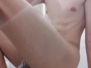 Boy fuck himself with a dildo in a chastity belt
