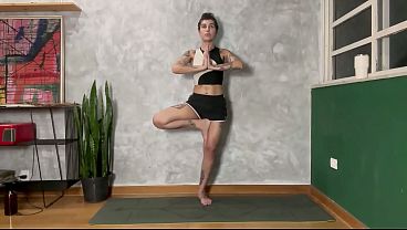 Hot tat girl in Yoga class at home