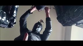 Bound milf deepthroats and swallows cum