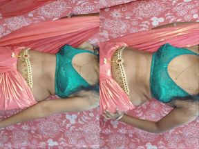 Desi hot bhabhiji wearing pink saree in the bedroom