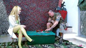 Blonde skinny teen Jakeline fucked by a soldier with a big cock