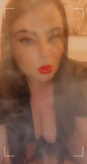 Smoking in a leather dress with red lipstick - full video on my onlyfans- link in bio &amp; in comments