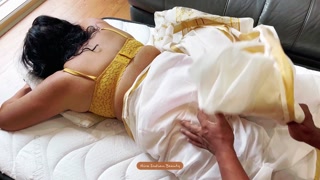 Hot Mallu Wife in Kerala Kasavu Saree Gets Erotic Massage – Big Ass &amp; Thighs Massaged - Loud Moaning