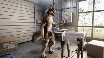 Furry wolf Wooly masturbates with a fleshlight until he cums