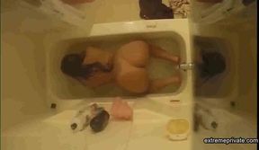 watching stepdaughter showering, shaving and toying