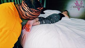 Slave worships while she relaxes