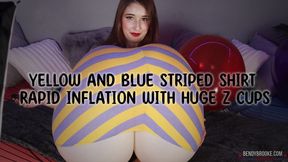 Yellow and Blue Striped Shirt Rapid Inflation With Huge Z Cups