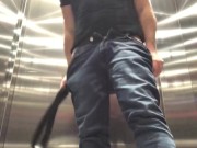 BDSM Spanking my ass with a belt into the elevator (public red ass)
