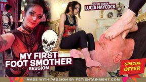 My first foot smother session ( Foot Domination with socks and bare feet with Gothic Queen Lucia Haycock ) - 640p wmv