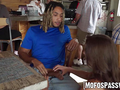 Sexy babe Selina Bentz fucked by the waiter and stranger in the restaurant