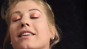 Blonde bombshell Sofi's flawless face trashed by two enormous dicks' sticky cum