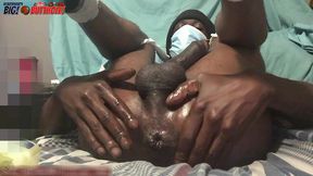 close-up asshole twitches, balls, and masturbation of a sexy big black cock guy with milking cumshot