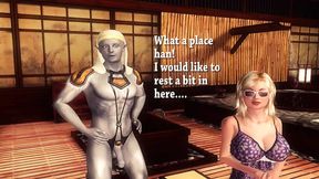 Mature MATURE and amateur teen engage in a bisexual 3D animated threesome at the bathhouse