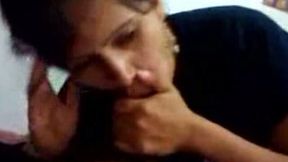 Dark haired slender natural cum addicted wifey gives nice solid BJ