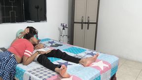 My new 18 year old girlfriend licks and sucks my big brown submissive cock