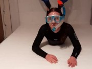 Wetsuit Trans Girl playing with Snorkel Gear and Vibrator ❤