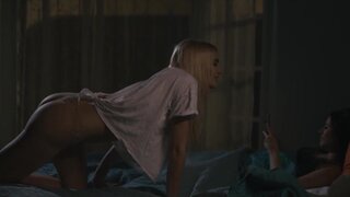 Blonde teen spends a night with her brunette bestie's cunt