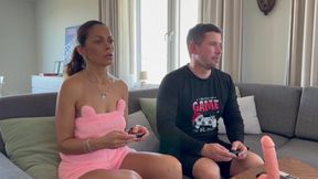 Perfect wife destroyed her ass while beating her at video games huge dildo double penetration