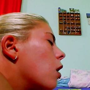 A slim blonde babe from Germany gets banged and sprayed with cum