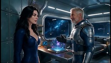 Starship Blue-Eyed Girl Railed by Pilot &amp_ Grey-Bearded Captain Until Warriors Storm the shower [AI]