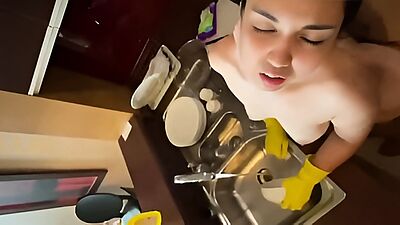 JohnTronX - Naked Asian maide is getting fucked arround the appartment