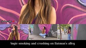 Angie smoking and crushing in Batman's alley