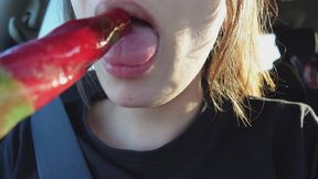 I eat the ice cream, suck it and play with my tongue
