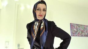 Scarf Queen Victoria Valente Shows Off Elegant Satin Headwraps