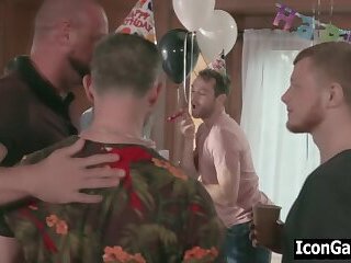 Gay guy fucks his boyfriend on granddad's birthday party