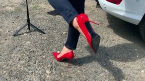 red pumps with dirty soles