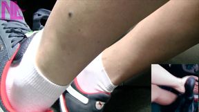 Driving in Blue Nike Sneakers and White Socks