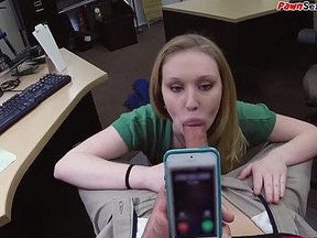 Pawnshop POV babe facial after Fellatio and fucking