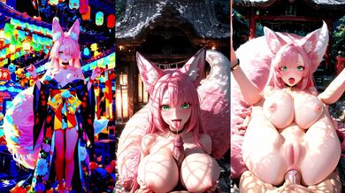 Kitsune shrine maidens worship you with big tits and tight ass in uncensored hentai